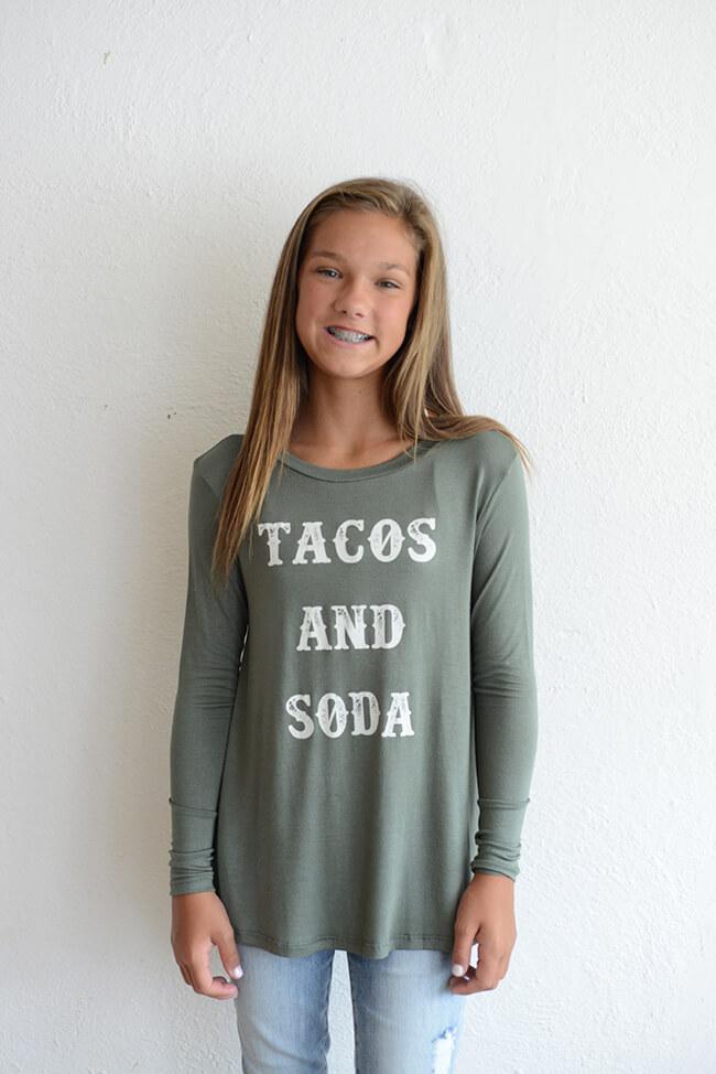 PPLA "Girls Taco and Soda Knit Top" Olive
