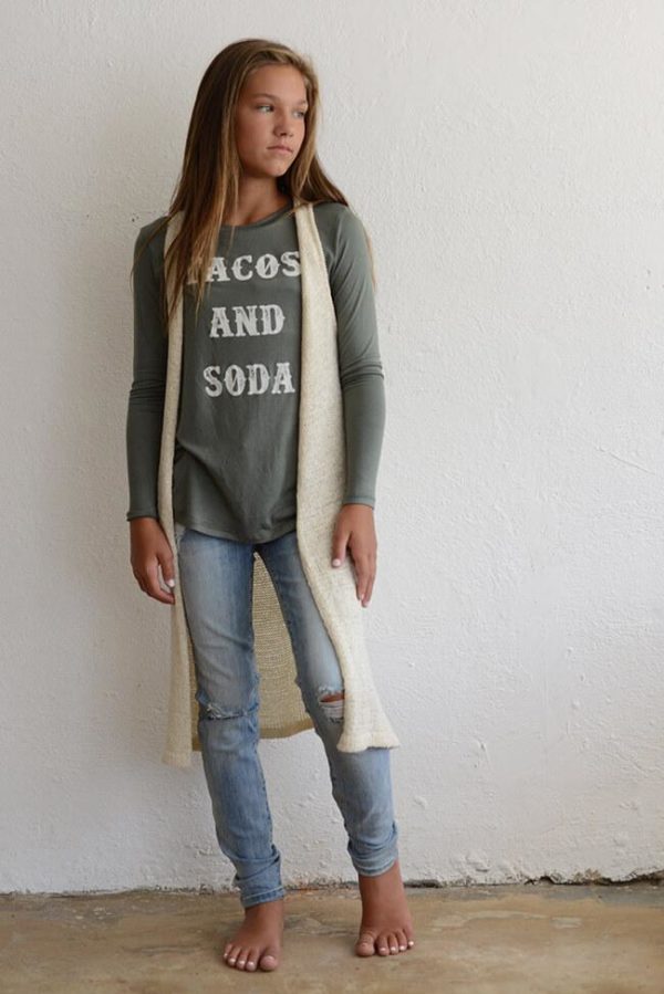 PPLA "Girls Taco and Soda Knit Top" Olive
