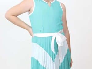 "Sleeveless Color Block w/ Pleated Skirt" Dress by Blush
