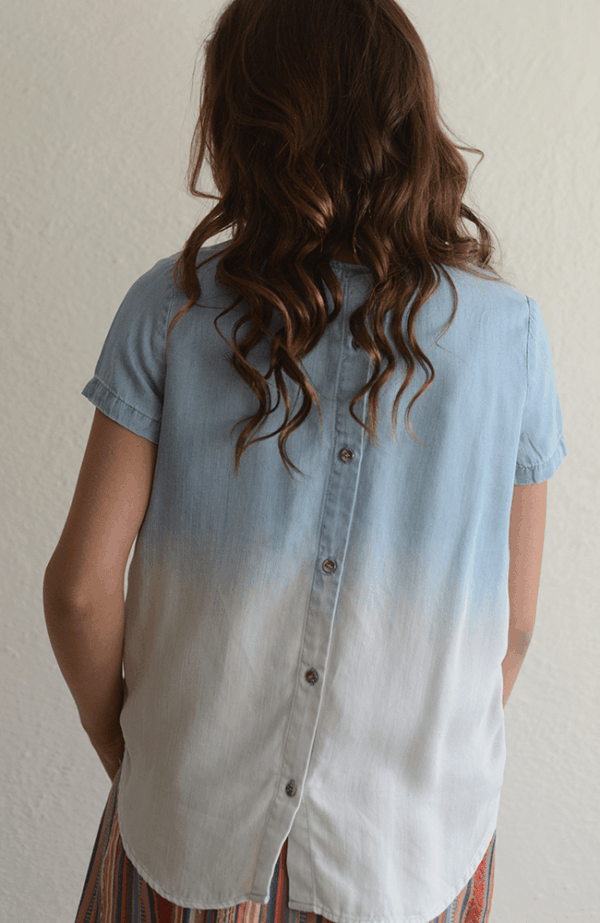 Tractr "Denim Washed Out Top  w/ Button-Down Back"