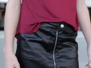 "Girls Faux Leather Skirt w/ Front Zipper" Black