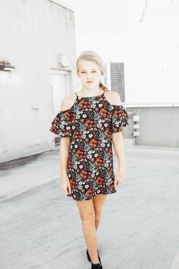 Girls Floral Print Dress Black/Multi