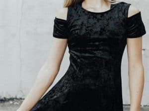 Girls Velvet Cutout Shoulder Dress Black