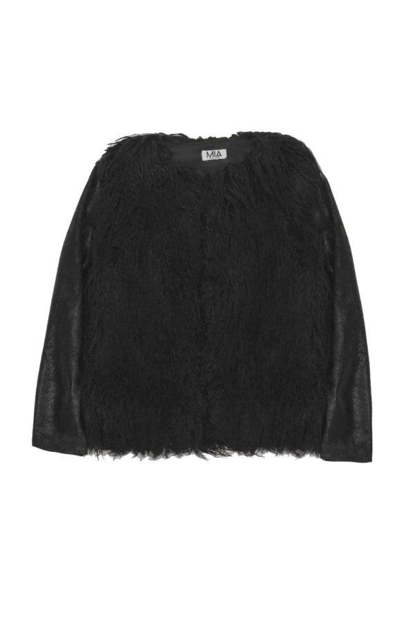 Shag Fur Jacket w/ Pleather Sleeves ~ Black