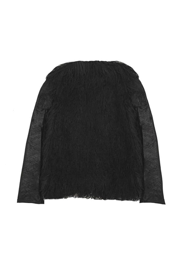 Shag Fur Jacket w/ Pleather Sleeves ~ Black