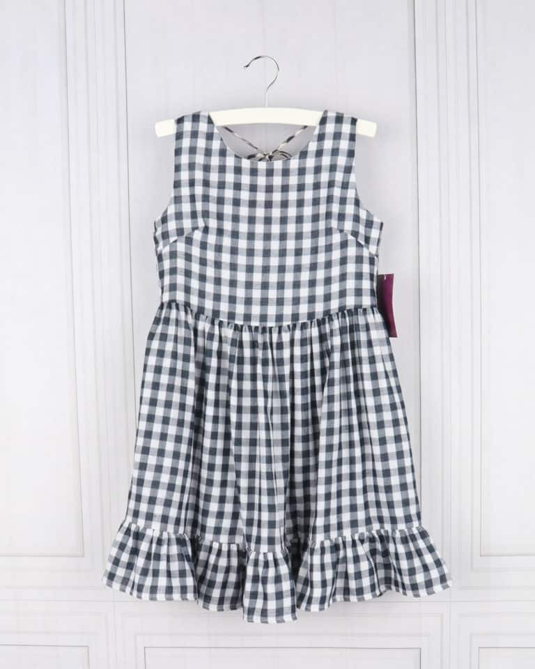 Girls Pom-Pom Gingham Fit + Flare Dress ~ Navy ⋆ Gypsy Girl Tween Boutique
