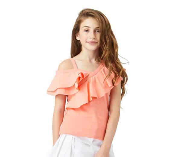 Habitual Girl Clare Asymmetrical Top ~ Coral ⋆ Gypsy Girl Tween Boutique