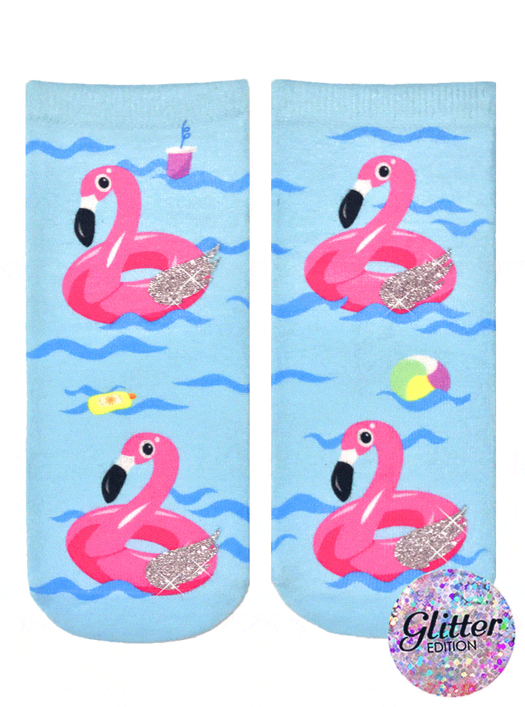 Living Royal Flamingo Floats Glitter Ankle Socks
